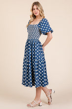 Load image into Gallery viewer, New Floral Embroidered Smocked Puff Sleeve Tiered Midi Dress For Women – Elegant, Romantic, Feminine, and Stylish Midi Dress with Floral Embroidery