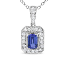 Load image into Gallery viewer, 18K White Gold 1/4 Cttw Round Diamond and 6x4mm Purple Tanzanite Halo 18" Pendant Necklace (H-I Color, VS1-VS2 Clarity)