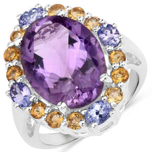 Load image into Gallery viewer, "9.66 Carat Genuine Amethyst, Citrine and Tanzanite .925 Sterling Silver Ring