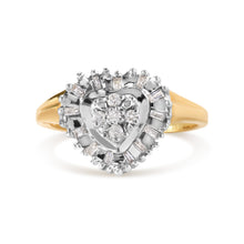 Load image into Gallery viewer, 10K Yellow Gold 1/4 Cttw Round and Baguette cut Diamond Heart Shape Ballerina Ring (H-I Color, I1-I2 Clarity) - Ring Size 7