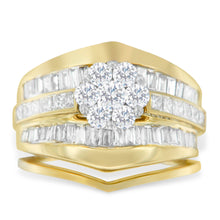 Load image into Gallery viewer, 14K Yellow Gold 2-1/3 Cttw Diamond Cluster Channel Set Chevron Shaped Band Engagement Ring & Wedding Band Set (H-I Color, SI1-SI2 Clarity)- Size 5