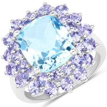Load image into Gallery viewer, 11.22 Carat Genuine Blue Topaz and Tanzanite .925 Sterling Silver Ring