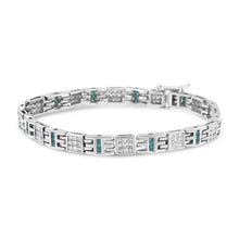 Load image into Gallery viewer, 14K White Gold Princess-Cut white and Blue Diamond 3.00 cttw Fashion Link Bracelet (H-I Color, SI1-SI2 Clarity)