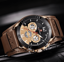 Load image into Gallery viewer, Men's Leather Waterproof Watch With Chronometers And Fluorescent Hands Excellent Design Perfect Gift