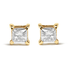 Load image into Gallery viewer, 14K Yellow Gold 5/8 Cttw Princess Natural Brown Color Diamond 4-Prong Stud Earrings (Brown Color, VS2-SI1 Clarity)