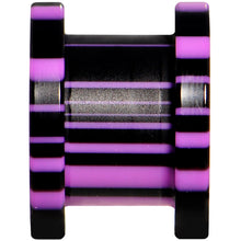 Load image into Gallery viewer, 00G Purple Black Acrylic Zebra Striped Screw Fit Tunnel Plug Set