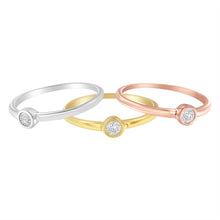 Load image into Gallery viewer, Tri-Color 14K Gold Plated .925 Sterling Silver 1/6 Cttw Round Miracle-Set Diamond Stacking Promise Ring Set (J-K Color, I1-I2 Clarity) - Size 7