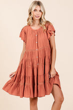 Load image into Gallery viewer, Lace Detail Ruffled Button Down Tiered Dress For Women – Romantic, Fluttering, Trendy, Elegant, Boho, Feminine & Whimsical Style