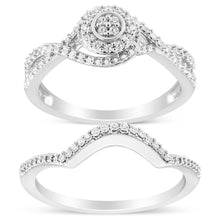 Load image into Gallery viewer, .925 Sterling Silver 1/6 Cttw Diamond Composite Halo and Split Shank Bridal Set Ring and Band (I-J Color, I3 Clarity) - Size 7