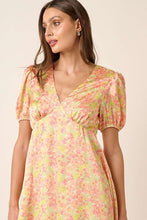 Load image into Gallery viewer, New Summer printed V-Neck Puff Sleeve Mini Dress – Trendy Floral Print with Ruched Detailing and Dramatic Puff Sleeves for a Feminine, Fashion-Forward Look