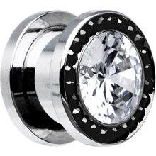Load image into Gallery viewer, 1/2 Stainless Steel Black Clear CZ Screw Fit Tunnel