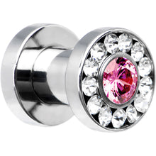 Load image into Gallery viewer, 4G Stainless Steel Clear Pink CZ Screw Fit Tunnel
