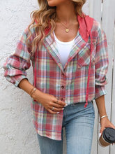 Load image into Gallery viewer, Plaid Buttoned Long Sleeve Hooded Jacket for Women – Cozy & Stylish Cotton-Blend Outerwear