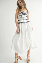 Load image into Gallery viewer, Crochet Stripe Knit Eyelet Mix Midi Dress – Crochet Midi Dress, Stripe Knit Dress, Eyelet Mix Dress, Trendy Midi Dress, Versatile Midi Dress