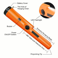 Load image into Gallery viewer, 360° Pinpointer Metal Detector with LED, Vibration & Holster (Orange)