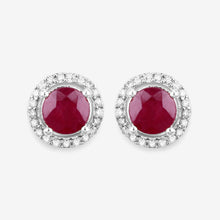 Load image into Gallery viewer, 1.22 Carat Genuine Ruby and White Diamond 14K White Gold Earrings