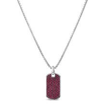 Load image into Gallery viewer, Men's .925 Sterling Silver Created Red Ruby Dog Tag Pendant Necklace - 22" Inches