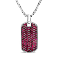 Load image into Gallery viewer, Men's .925 Sterling Silver Created Red Ruby Dog Tag Pendant Necklace - 22" Inches
