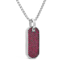 Load image into Gallery viewer, Men's .925 Sterling Silver Created Red Ruby Dog Tag Pendant Necklace - 22" Inches