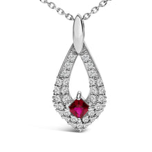 Load image into Gallery viewer, .925 Sterling Silver Created Red Ruby and White Sapphire Pear Shaped Pendant Necklace - 18" Inches