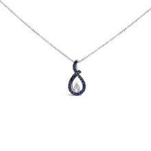 Load image into Gallery viewer, .925 Sterling Silver Created Blue and White Sapphire Teardrop Shaped Pendant Necklace - 18" Inches