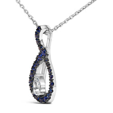 Load image into Gallery viewer, .925 Sterling Silver Created Blue and White Sapphire Teardrop Shaped Pendant Necklace - 18" Inches