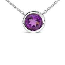 Load image into Gallery viewer, .925 Sterling Silver 7MM Bezel Set Created Purple Amethyst Pendant Necklace - 18" Inches