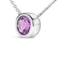 Load image into Gallery viewer, .925 Sterling Silver 7MM Bezel Set Created Purple Amethyst Pendant Necklace - 18" Inches