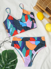 Load image into Gallery viewer, Geometric Colorful Bikini Sets Solid Color Ruffled Swimwear Bathing Suits 2 Piece Split Push Up Bandage Beachwear Women's Bikini Scoop Neck Straps Cutout Crop Top Lace Up Bottom Comfortable Beach Summer Swimsuit