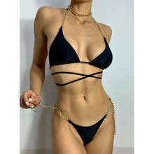 Load image into Gallery viewer, Luxury Black Bikini Set Chain Swimsuit Female Black Swimwear Women Summer Bathing Suit Women V-Wired Underwire Push Up High Cut Bikini Set Two Pieces Bathing Suit