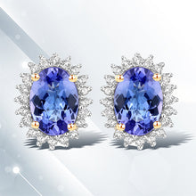 Load image into Gallery viewer, 1.71 Carat Genuine Tanzanite and White Diamond 14K Yellow Gold Earrings