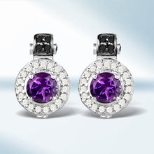 Load image into Gallery viewer, 2.29 Carat Genuine Amethyst, Black Diamond and White Diamond .925 Sterling Silver Earrings