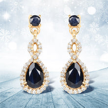 Load image into Gallery viewer, 1.19 Carat Genuine Blue Sapphire and White Diamond 14K Yellow Gold Earrings