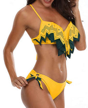 Load image into Gallery viewer, Tropical Bikini Bottom Padded Ruffled Top Push Up Bikini Swimsuit For Women Underwire Bikini Top Ruffle Padded Two Piece Bathing Suits Teen Girls Two Piece Swimsuit Women Cross Back Bathing Suit Swimwear