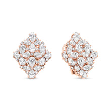 Load image into Gallery viewer, 18K Rose Gold 8 1/3 Cttw Pear and Round Diamond Floral Cluster Omega Earrings (F-G Color, VS1-VS2 Clarity)