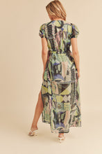 Load image into Gallery viewer, Lace Detail Slit Geometric Print Short Sleeve Maxi Comfortable Dress For Women, Elegant Lace, Alluring Slit, Sophisticated Geometric Print for Casual & Dressy Occasions