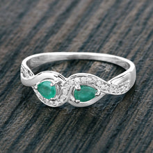 Load image into Gallery viewer, 0.35 Carat Genuine Zambian Emerald and White Diamond 14K White Gold Ring