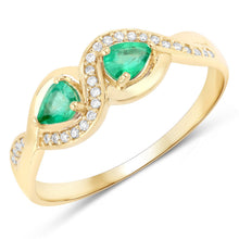 Load image into Gallery viewer, 0.35 Carat Genuine Zambian Emerald and White Diamond 14K Yellow Gold Ring