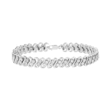 Load image into Gallery viewer, .925 Sterling Silver 1/4 cttw Round-Cut Diamond Double Row Wrapped S-Link Bracelet (I-J Color, I2-I3 Clarity) - Size 7.25"
