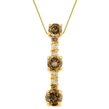 Load image into Gallery viewer, 14K Yellow Gold 1 cttw White and Champagne Round Cut Diamond Drop Pendant Necklace (I-J, I1-I2)