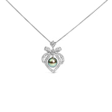 Load image into Gallery viewer, 18K 3/4 Cttw Diamond and 12.5 MM Cultured Black Tahitian Pearl Heart Pendant Necklace (G-H Color, SI1-SI2 Clarity) - 18" Inches