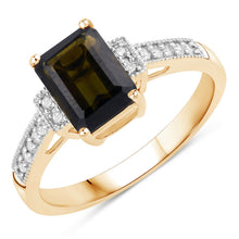 Load image into Gallery viewer, 1.73 Carat Genuine Green Tourmaline and White Diamond 14K Yellow Gold Ring