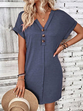 Load image into Gallery viewer, Elegant Button V-Neck Short Sleeve Dress Flattering Casual & Office Wear Simple Dress