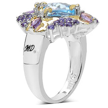 Load image into Gallery viewer, 5.66 Carat Genuine Blue Topaz, Amethyst & White Diamond .925 Sterling Silver Ring