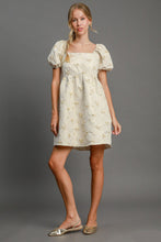 Load image into Gallery viewer, Heart Jacquard Square Neck Puff Sleeve Mini Dress – Romantic Heart Jacquard Dress, Puff Sleeve Dress, Square Neck Mini Dress, Chic Date Night Dress, Elegant Puff Sleeve Dress