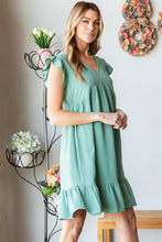 Load image into Gallery viewer, Full Size Short Sleeve V Neck Ruffled Hem Dress For Summer – Feminine Ruffled Hem Dress, Chic V Neck Dress, Stylish Short Sleeve Dress, Elegant Ruffled Dress, Flattering Ruffled Hem Dress, Comfortable V Neck Dress, Versatile Short Sleeve Dress