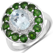 Load image into Gallery viewer, 2.96 Carat Genuine Aquamarine and Chrome Diopside .925 Sterling Silver Ring