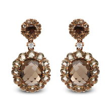Load image into Gallery viewer, 18K Rose Gold Diamond Accent and Lemon and Oval Smoky Color Quartz Gemstone Dangle Drop Earring (G-H Color, SI1-SI2 Clarity)