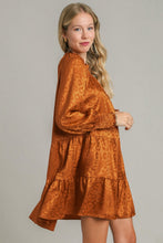 Load image into Gallery viewer, Smocked Leopard Long Sleeve Tiered Dress – Smocked Bodice, Bold Leopard Print, Tiered Design, Frill Details, Chic Dress for Casual and Semi-Formal Occasions