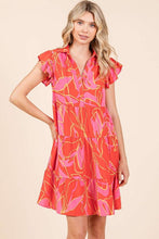 Load image into Gallery viewer, Leaf Print Ruffle Sleeve Tiered Mini Dress For Summer – Fluttering, Playful and Feminine Dress with Layered Details